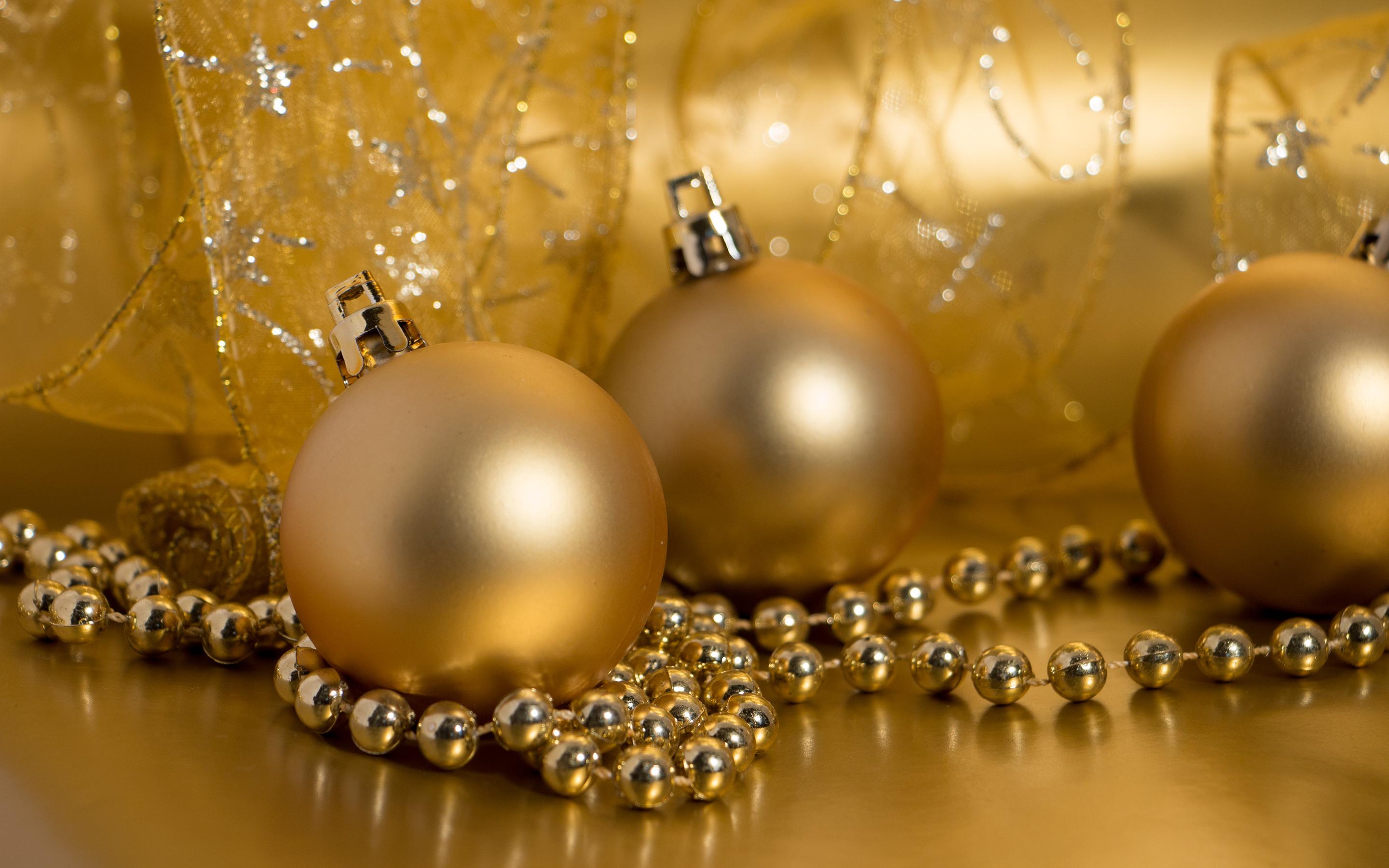 Golden baubles and ribbon HD desktop wallpaper : Widescreen : High ...